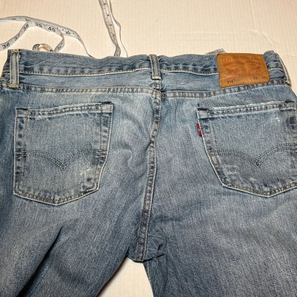 Levi's 514 Men's 2015 Classic Distressed Blue Denim Jeans 35x30 Regular Fit